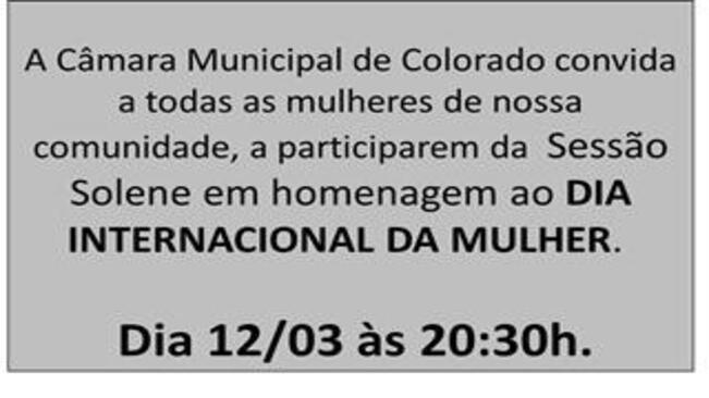 Convite para a Sessão Solene em Homenagem ao Dia das Mulheres