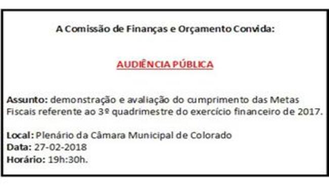 AUDIÊNCIA PÚBLICA - DEMONSTRAÇÃO E AVALIAÇÃO DO 3º QUADRIMESTRE DE 2017