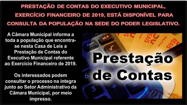 PRESTAÇÃO DE CONTAS DO EXECUTIVO MUNICIPAL, EXERCÍCIO FINANCEIRO DE 2019