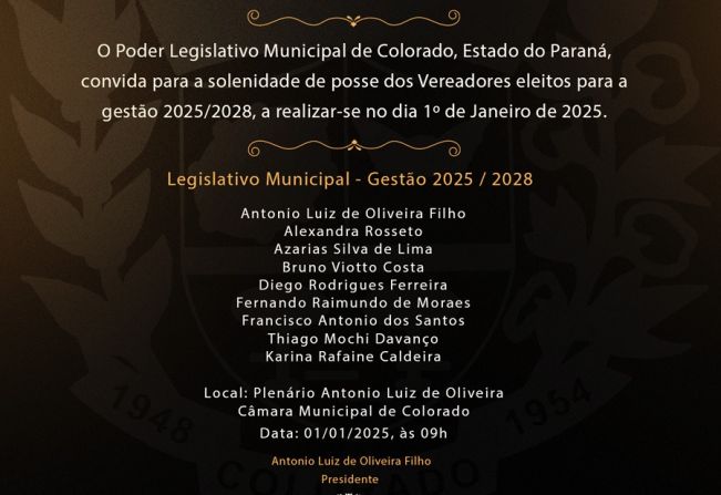 Convite para solenidade de Posse dos Vereadores
